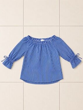 Emi & Joe Blue White Striped Off Shoulder 100% Cotton Blouse Size Small